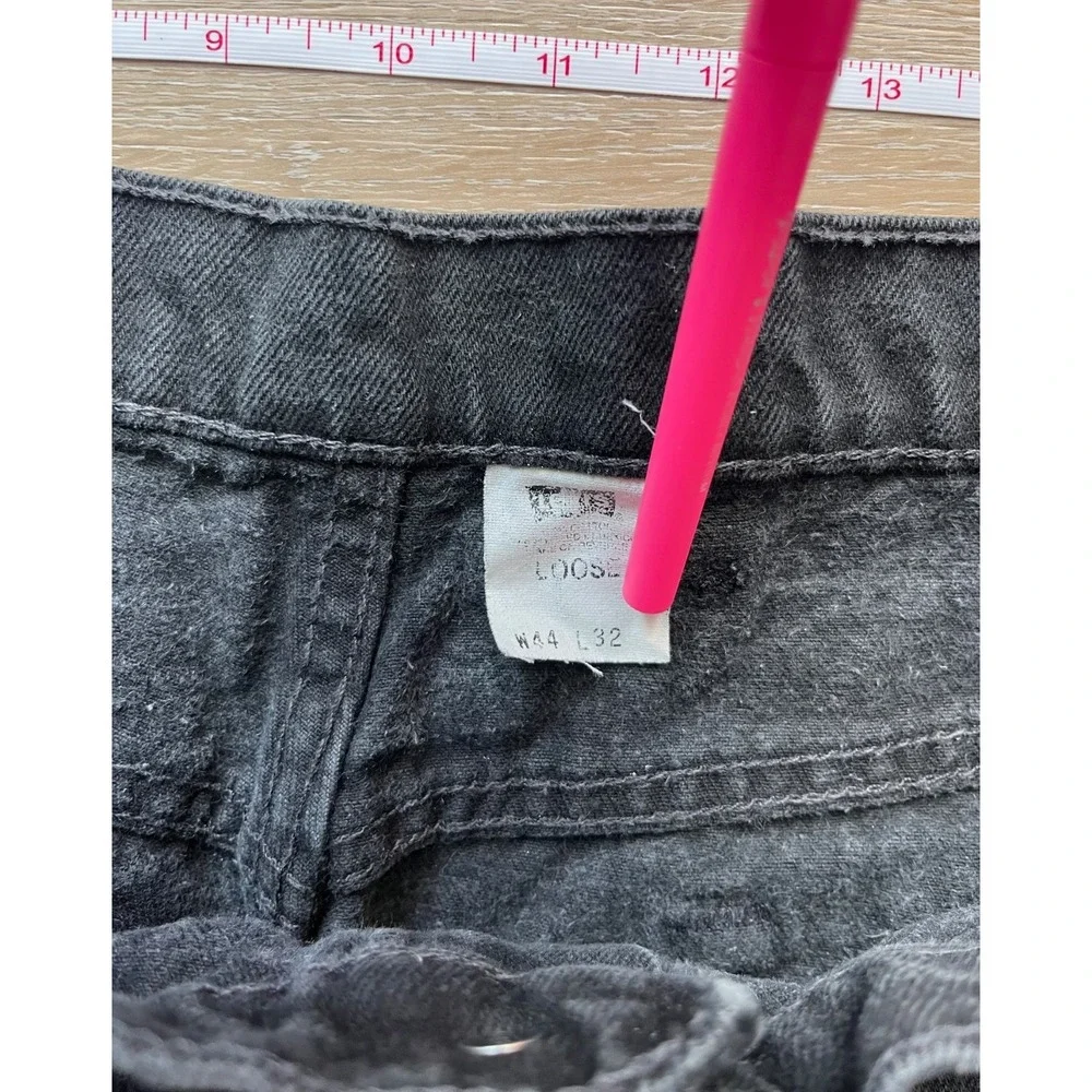 Levi's Loose Jeans Mens 44x32 Black Denim Cotton Dark Wash Mid Rise Dark Wash